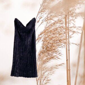 Furry Black Tube Skirt / Tube Dress — Black Stone Capsule (S)